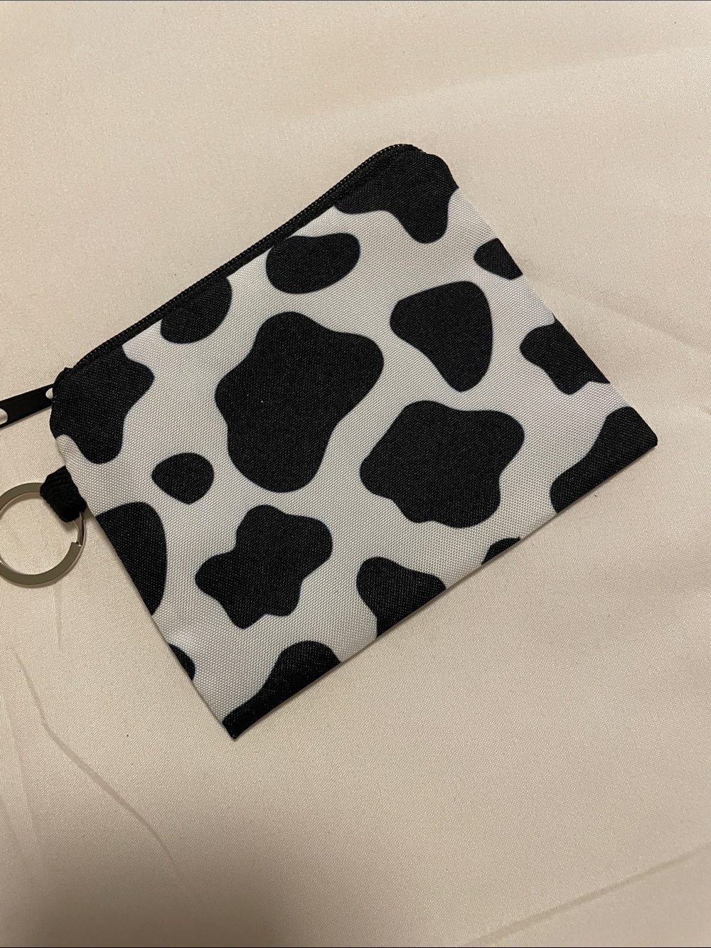 Cow Print Zip Pouch Wallet in Black & White